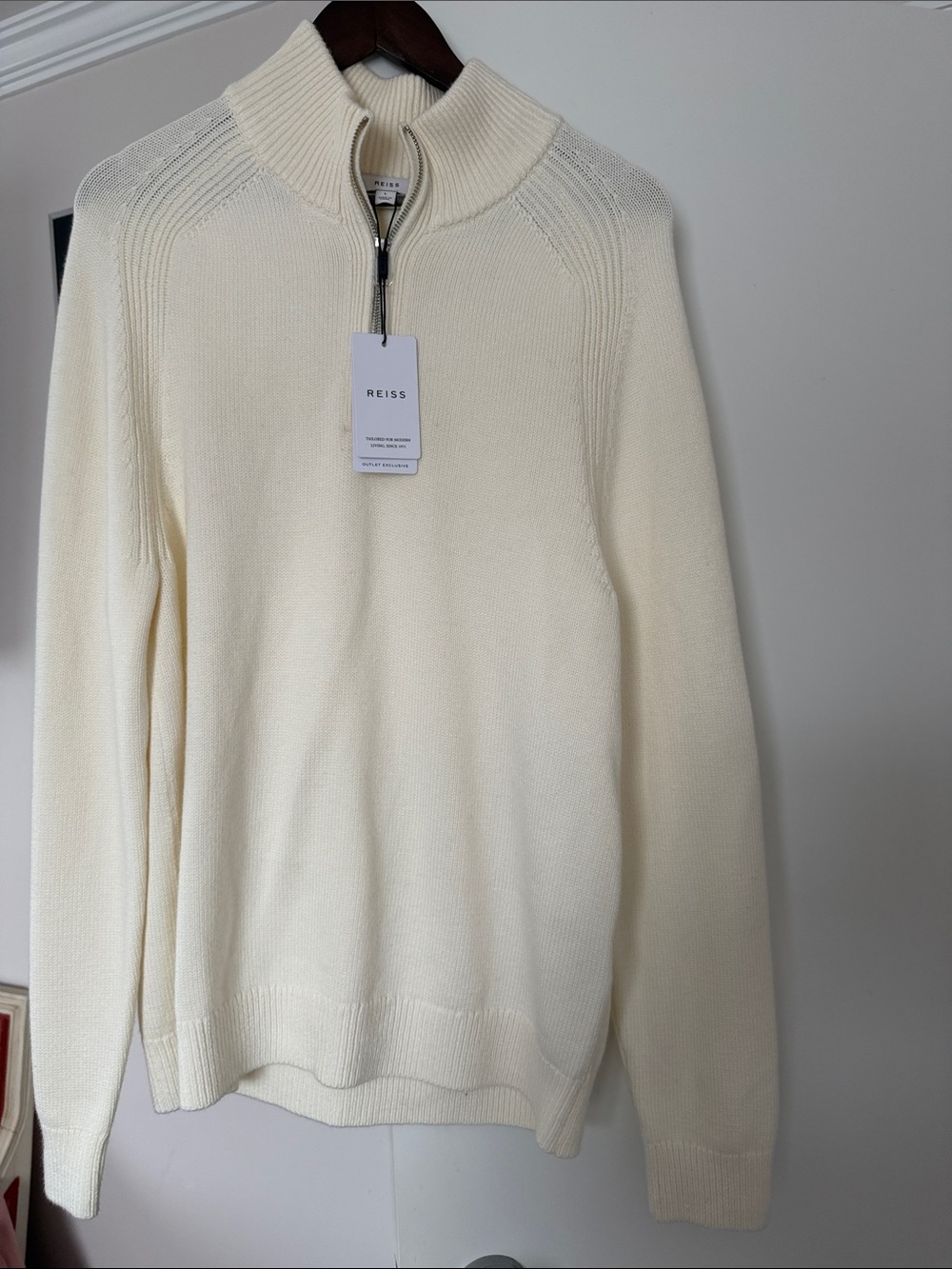 Reiss Cream Ribbed Half-Zip Turtleneck Sweater men’s size Large